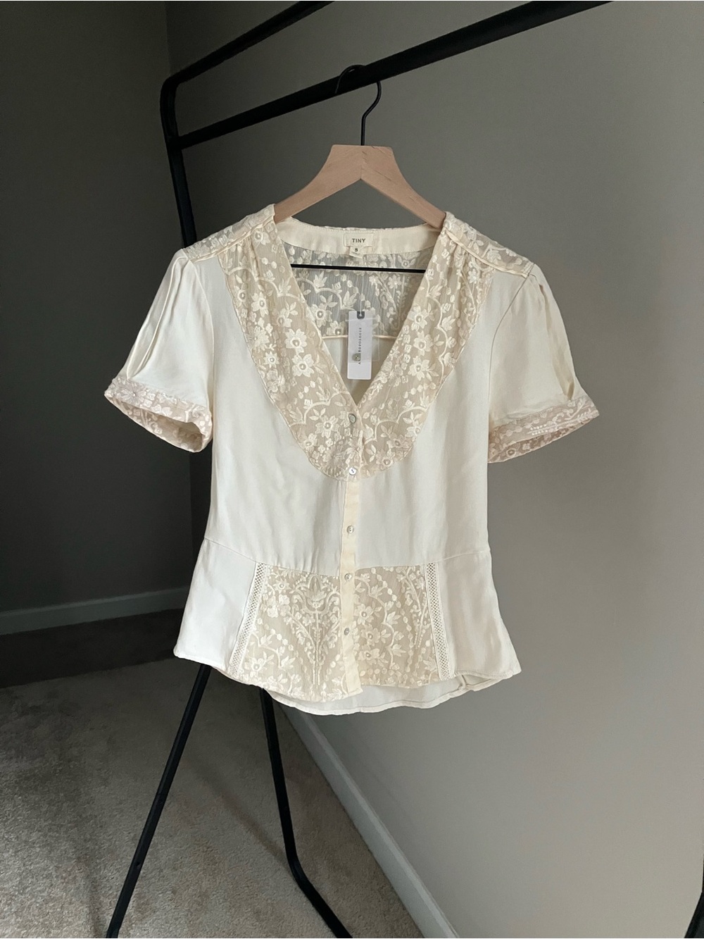 NWT Anthropologie by Tiny Cream Lace-Trim Button Front Blouse